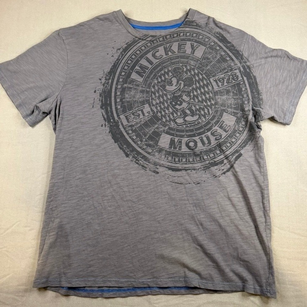 Y2K Style Disney Parks Mickey Mouse Est 1928  Graphic T-Shirt Gray Mens XL